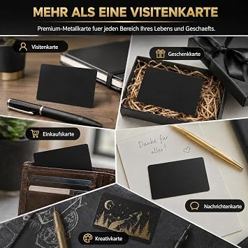 Pack of 50 Metal Business Cards Blanks Impressive Blanks Laser Marking Engraved Metal Smooth Business Visit Business Cards (Black)