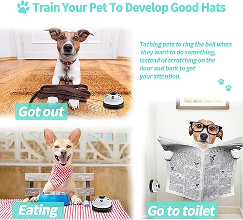 Miniatura 5 de Paquete de 3 timbres para perros, campanas de entrenamiento de mascotas para salir al aire libre, dispositivo de comunicación y entrenamiento para