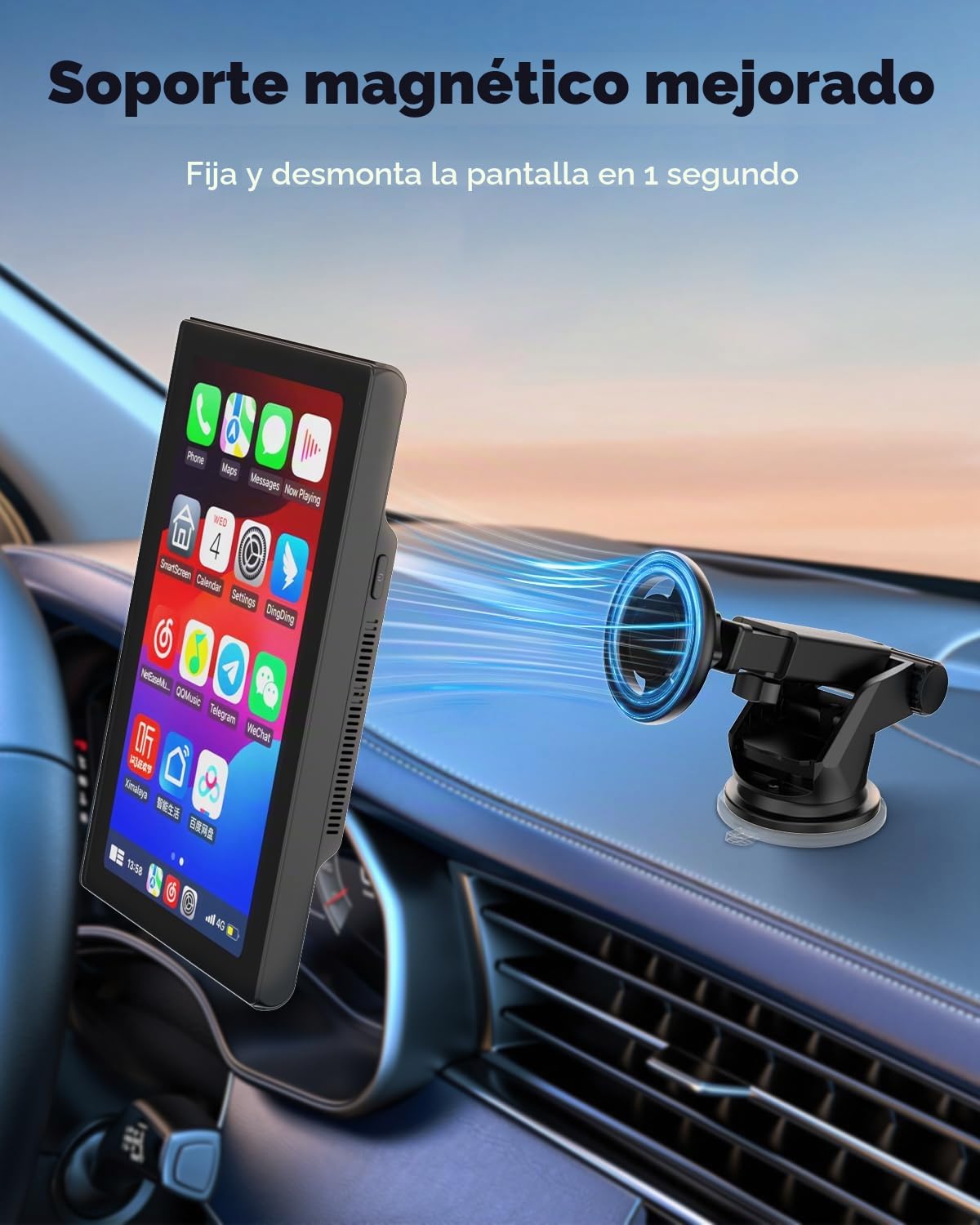 Pantalla inalámbrica CarPlay para coche Android con soporte magnético, pantalla táctil retrato/horizontal, navegación GPS, control por voz, Bluetooth, control por voz, OTA Update Car Play (CL798)