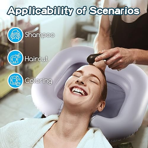 Miniatura 4 de Aoutrow Cuenca inflable para lavar el cabello, cuenco portátil para champú con almohada para mesita de noche, mesita de noche y bandeja de lavado de
