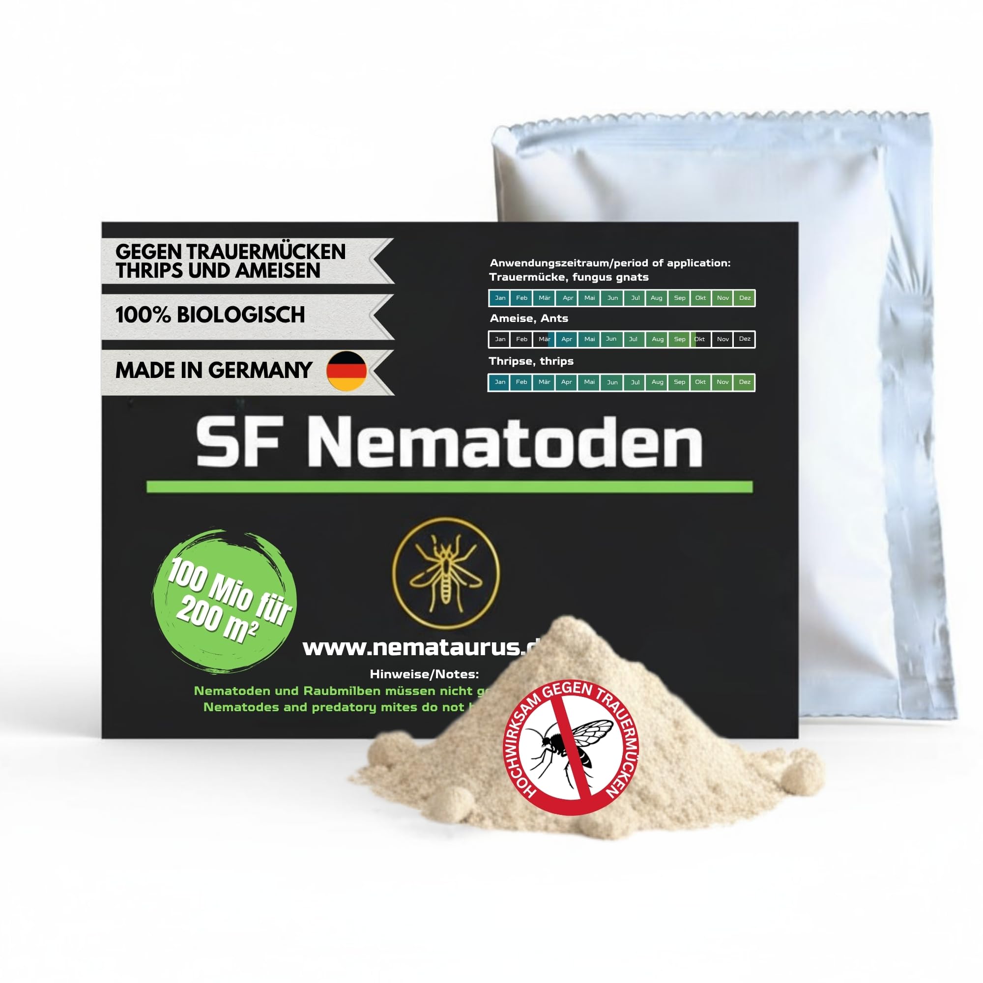 SF- Nematoden 100 mio für 200 m² gegen Trauermücken, Thrips, Weiße Fliege und weiteren Schädlingen biologische Schädlingsbekämpfung mit Fadenwürmern