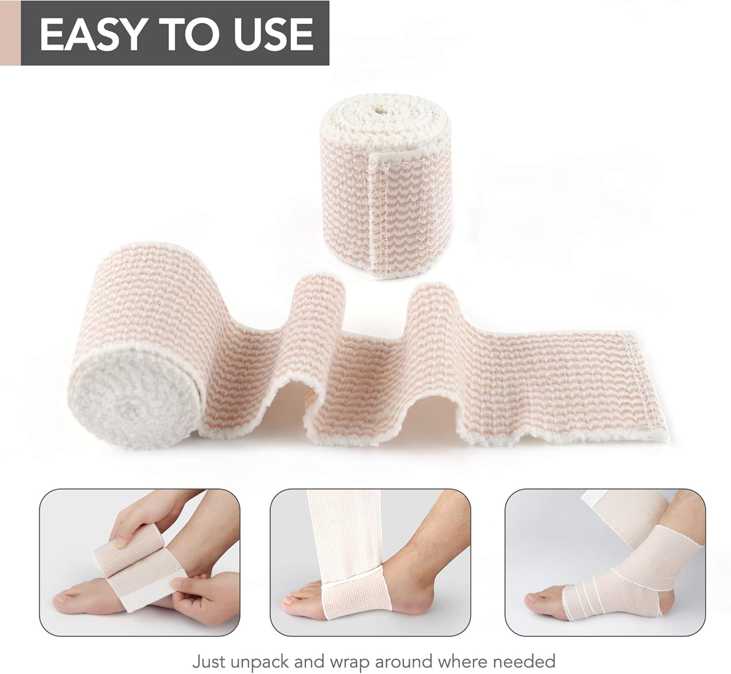 Elastic Bandage Wrap, Latex Free Medical Cotton Compression Bandage Roll with Hook and Loop Closure for First Aid, Sprains and Injuries, 2 Inch x 5 Yards Stretched, 2 Pack : Health & Household