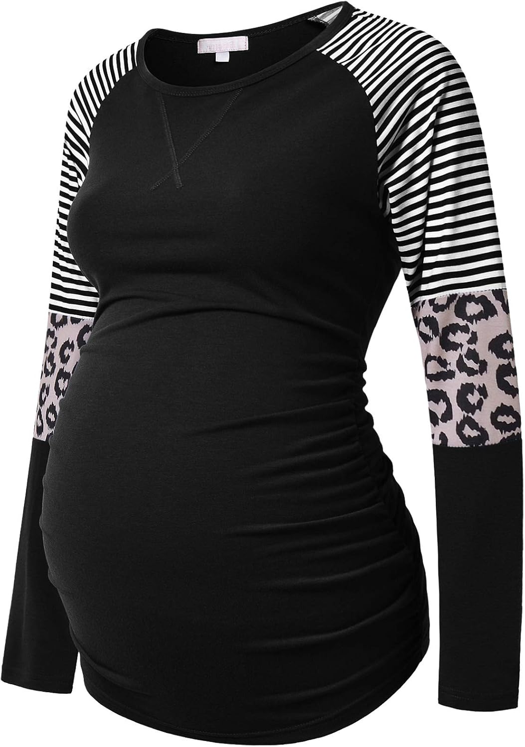 Bhome Long Sleeve Maternity T-Shirt Colorblock Baseball Tee Casual Pregnancy Tunic Top