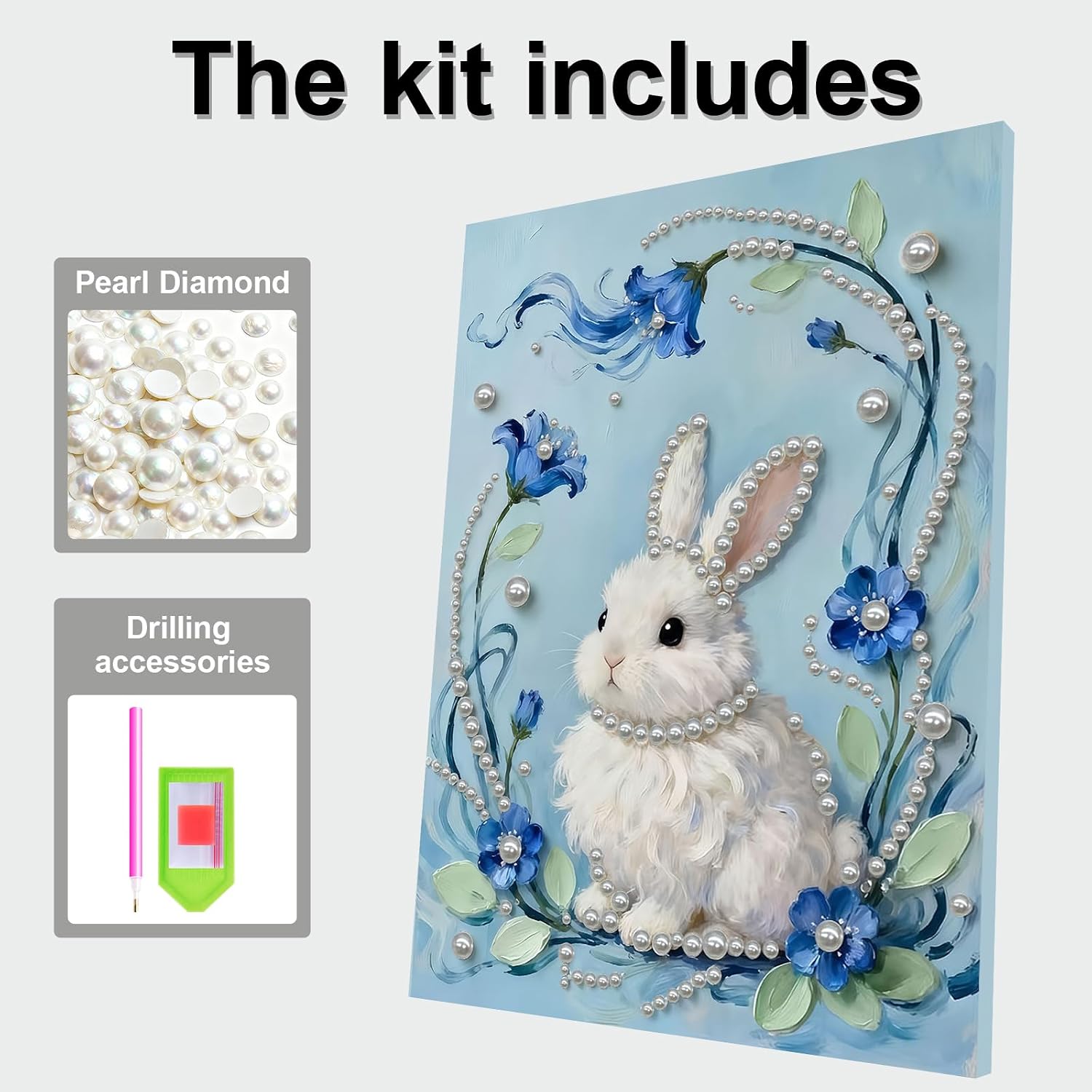 Rabbit DIY Handicraft Pearl Painting Diamond Art Kit Canvas Wall Art with Wood Inner Frame Bedroom Living Room Landscape Home Decor Gift Ready to Hang(11.8"x15.7")