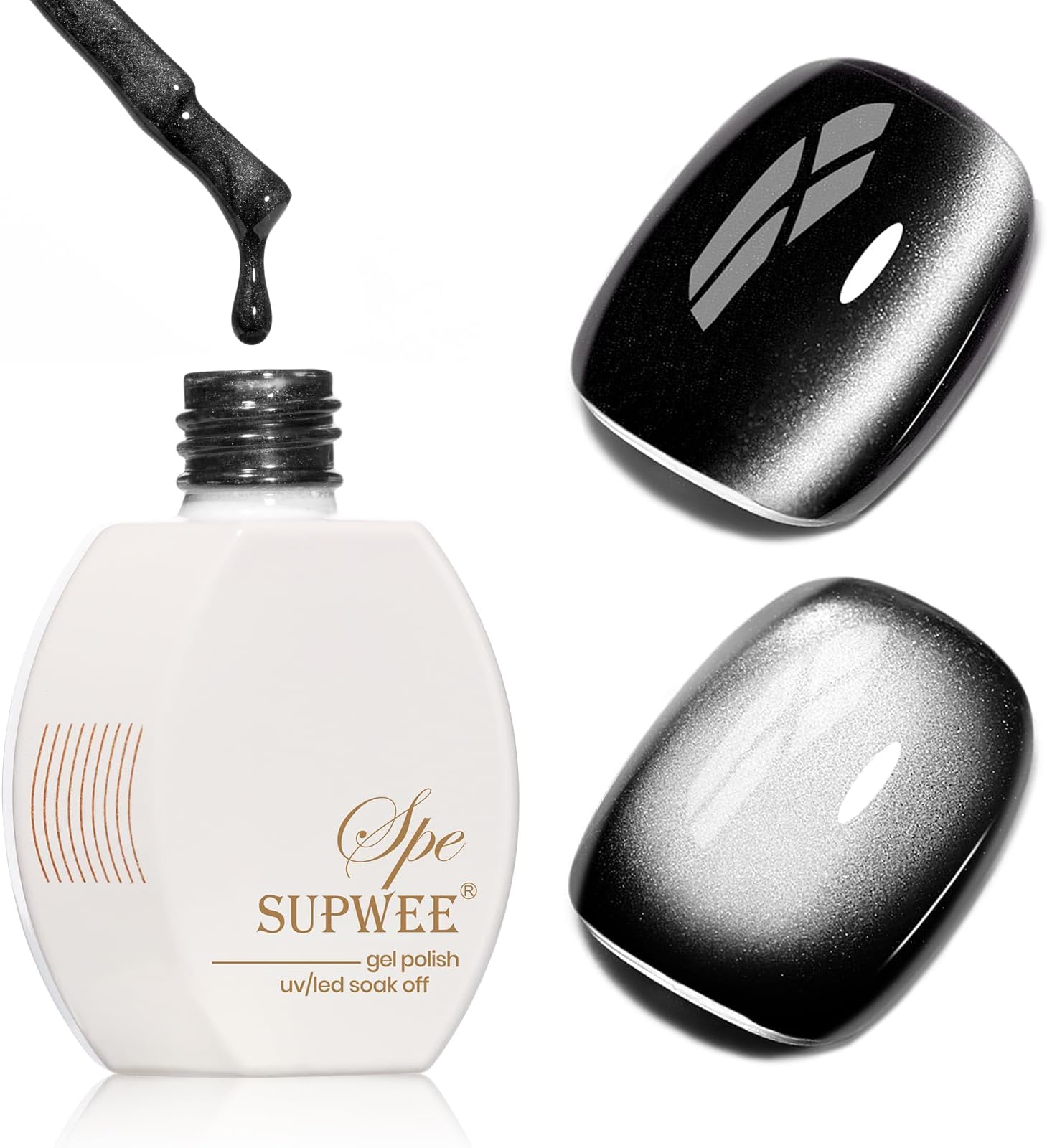 Black Cat Eye Gel Polish, 15ML Jelly Glass Cateye Gel Nail Polish with Magnetic Stick Moonlight Shimmer Glitter Effect Soak Off Salon DIY at Home
