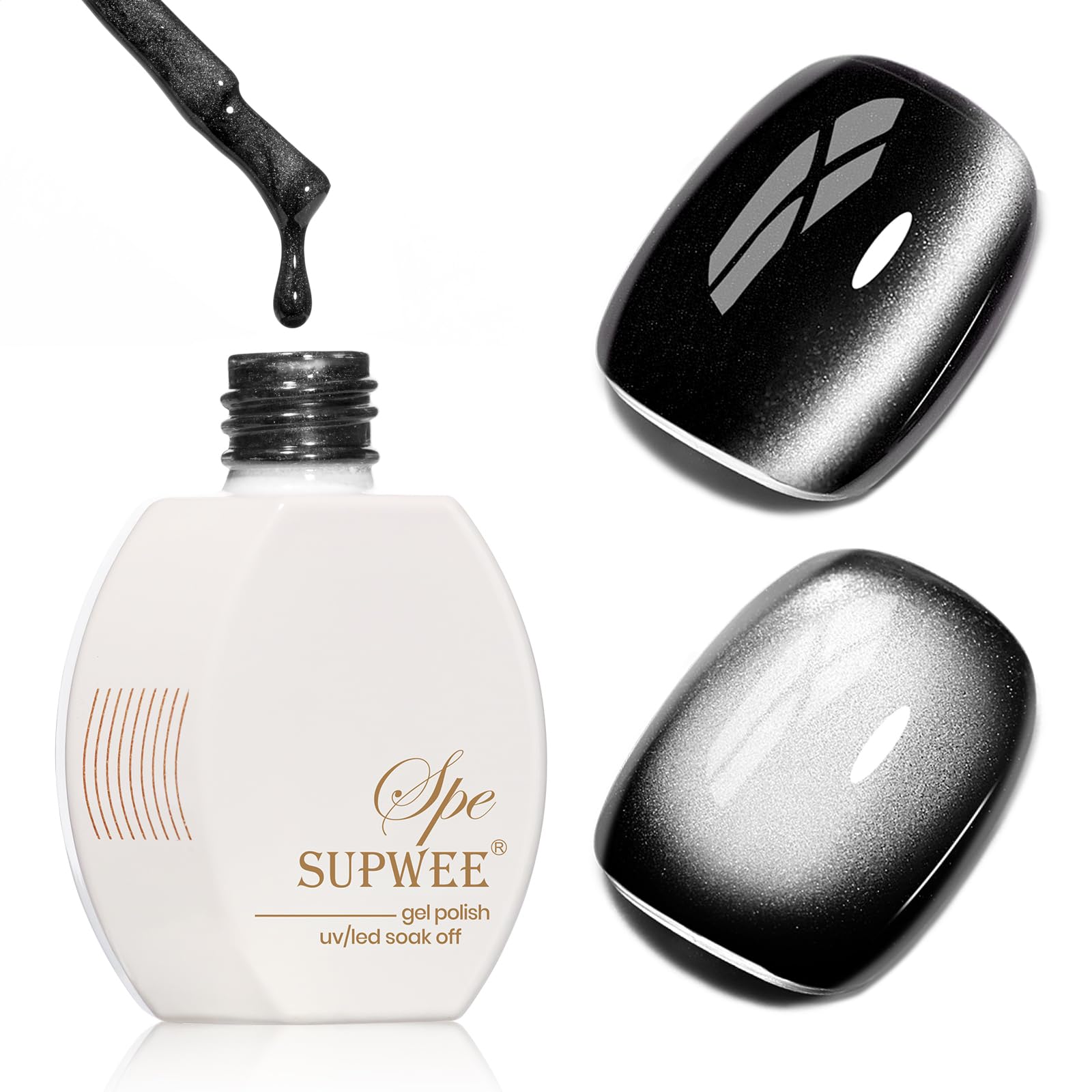 Black Cat Eye Gel Polish, 15ML Jelly Glass Cateye Gel Nail Polish with Magnetic Stick Moonlight Shimmer Glitter Effect Soak Off Salon DIY at Home