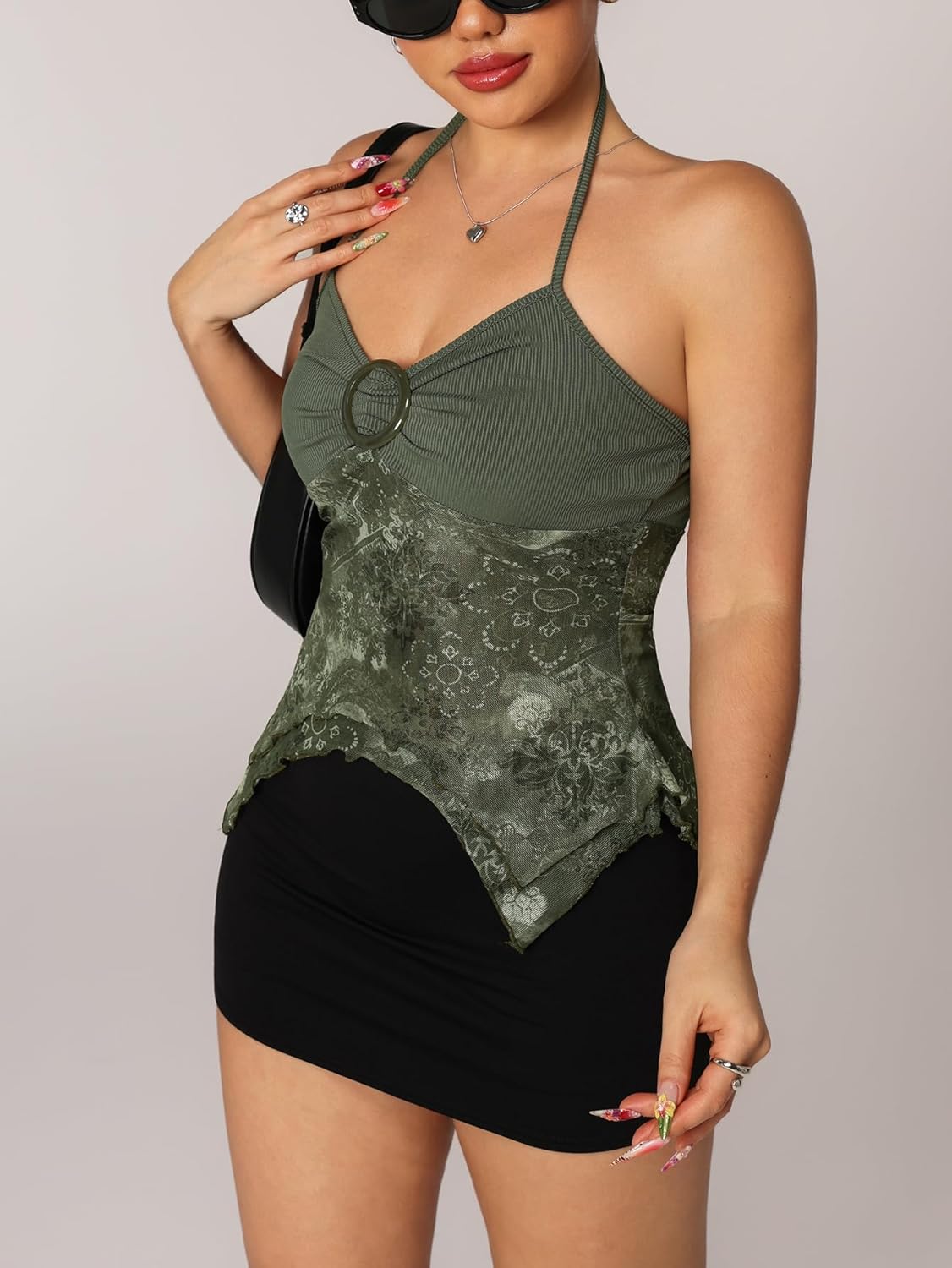 Verdusa Women's Y2k Halter Top Floral Streetwear Fairy 2000s Clothing Gothic Going Out Tops - Image 7