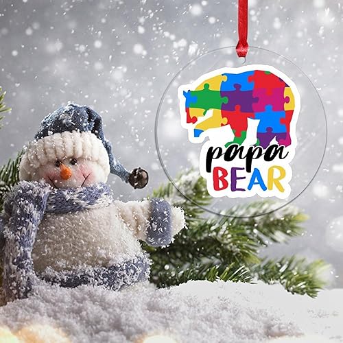 Miniatura 60 de Adorno de Navidad Mama Bear Novedad Acrílico Adornos de Navidad Mama Bear Autismo Rompecabezas Colorido Oso Navidad Colgante Ornamento Puzzle Piezas