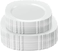 Vista 29 de Plasticpro Juego de 64 piezas de elegantes platos de plástico desechables incluye 32 platos de cena y 32 platos para ensalada, vajilla resistente