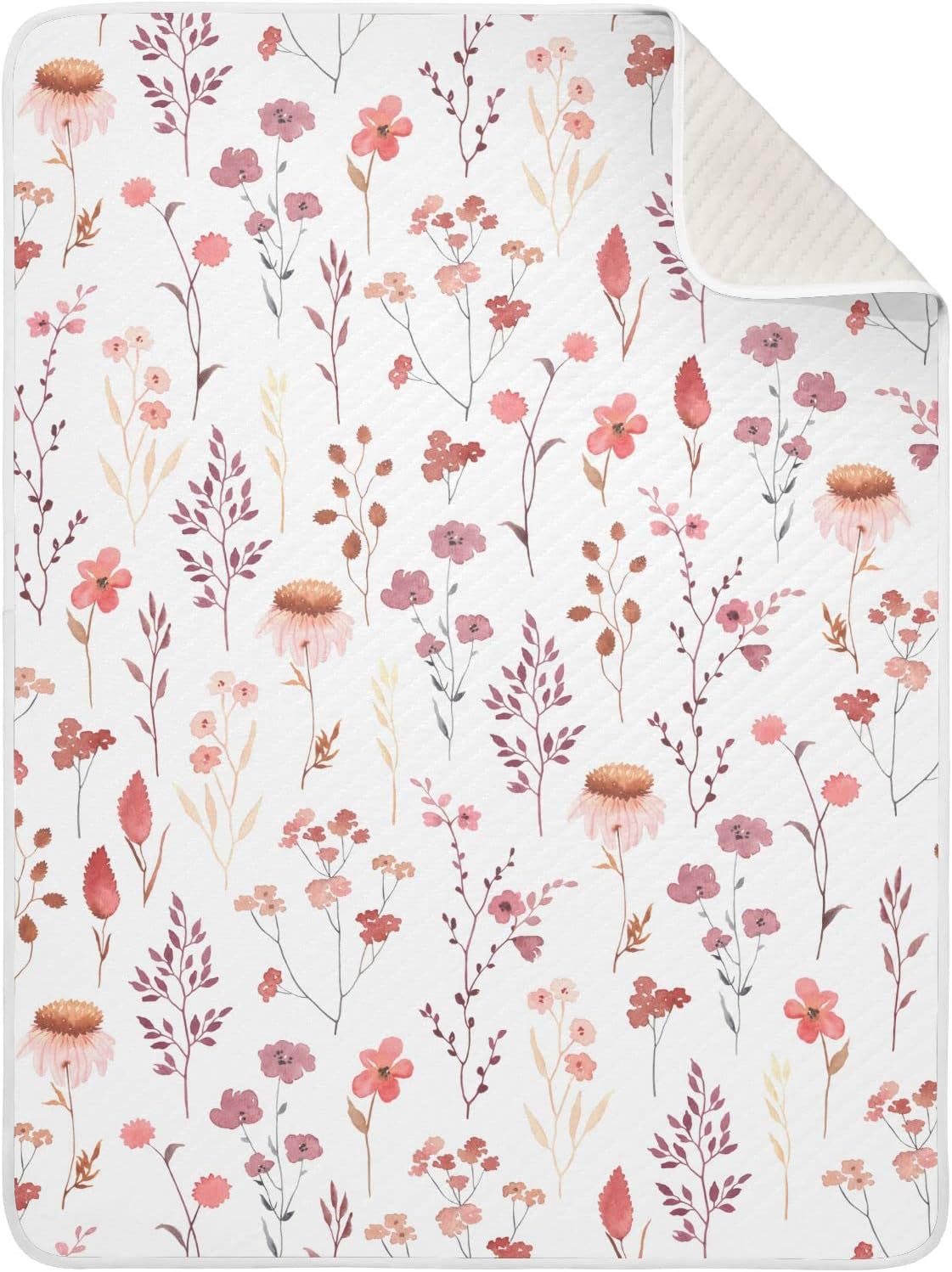 Ollabaky Wildflowers Watercolor Baby Blanket for Boys Girls, Cotton Toddler Newborn Swaddle Blanket for Stroller Crib Nursery Receiving Blanket Infant Unisex 30"x40"