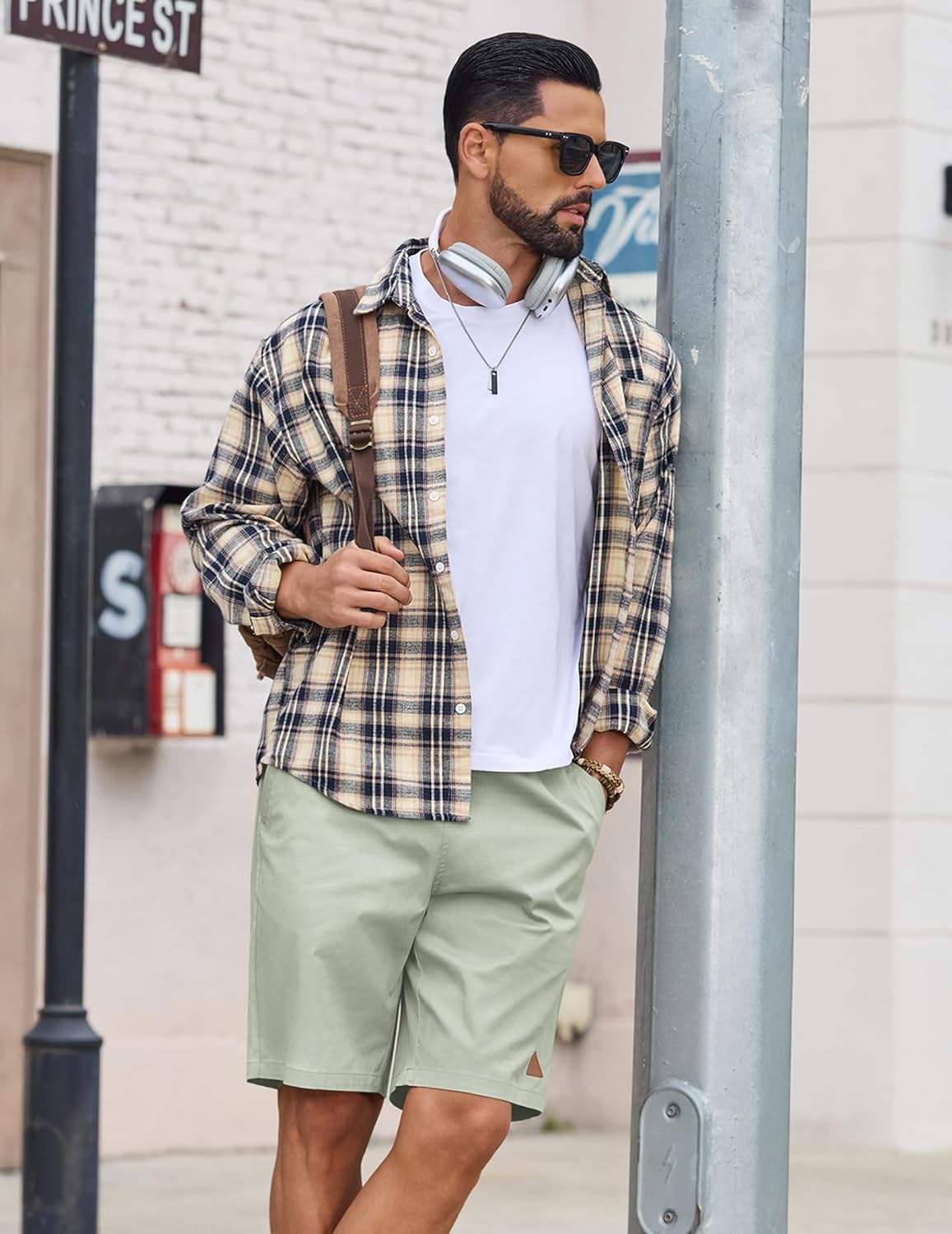 COOFANDY Mens 9" Casual Shorts with Zipper Pocket Elastic Waist Drawstring Chinos Short Summer Lightweight Cotton Shorts - Image 3