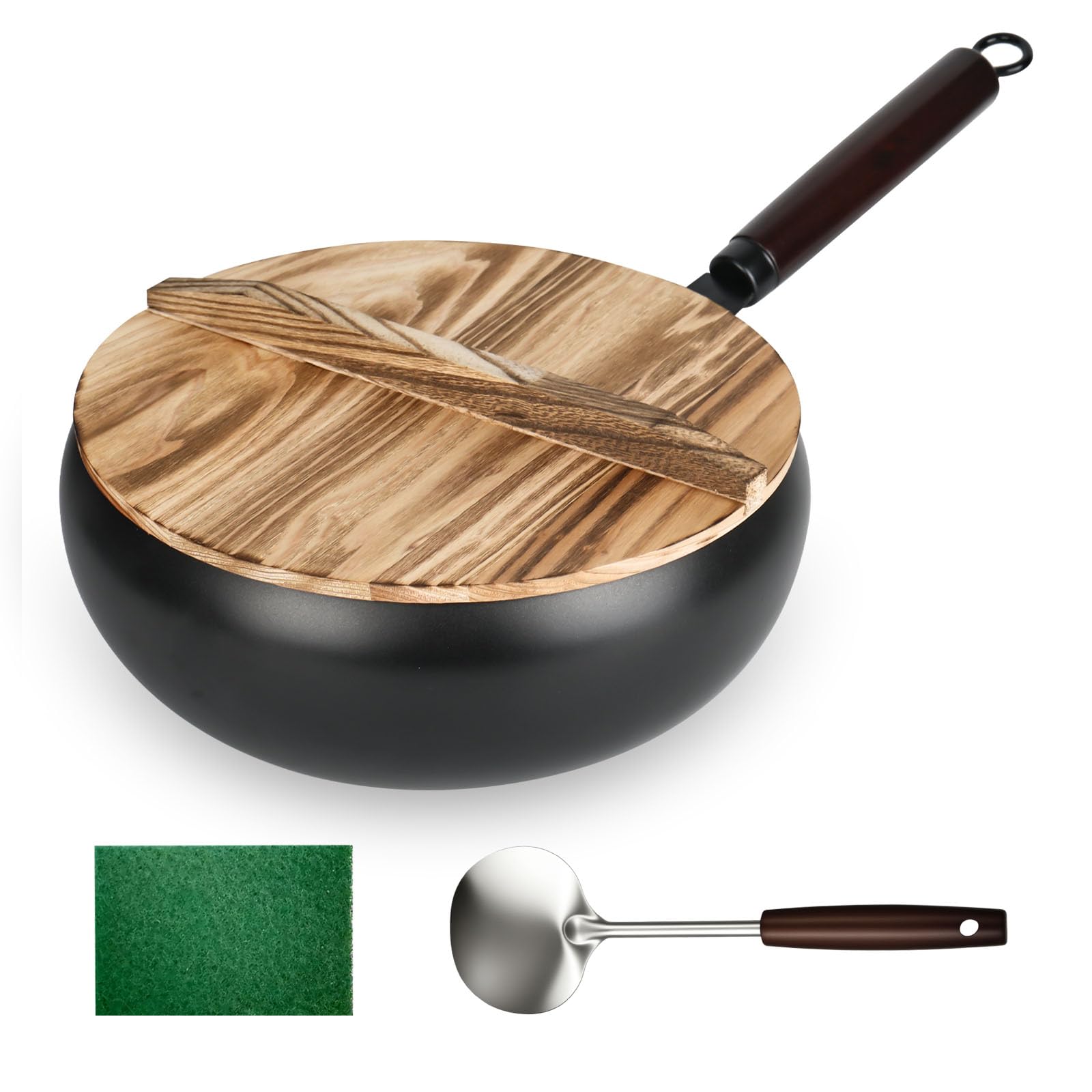 Casseroles en fer forgé à la main 26 cm pour cuisiner sans plastique ni téflon