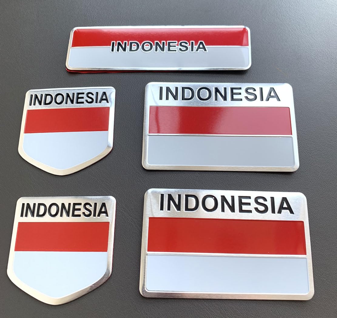 5Pcs Metal Indonesian Indonesia Flag Car Decal Stickers,Indonesian Flag Decal for Cars Trucks SUV Boats Bumper Window Fender Patriotic Badges