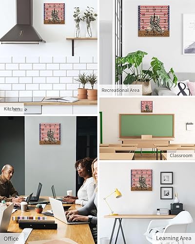 Miniatura 5 de 4th of July Wooden Wall Clock Silent Non Ticking, Red Stripeds Star Retro Burlap Patriotic Memorial Day Square Wall Clock Battery Operated, Decor