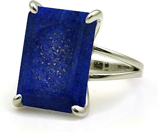 Statement Rhodium Silver Rings for Women - Lapis Lazuli Blue Ring in Rhodium Silver - Simple Jewelry Ring - Fashion Jewelry, Gift Jewelry for Anniversary, Birthday, Valentines, Mothers Day