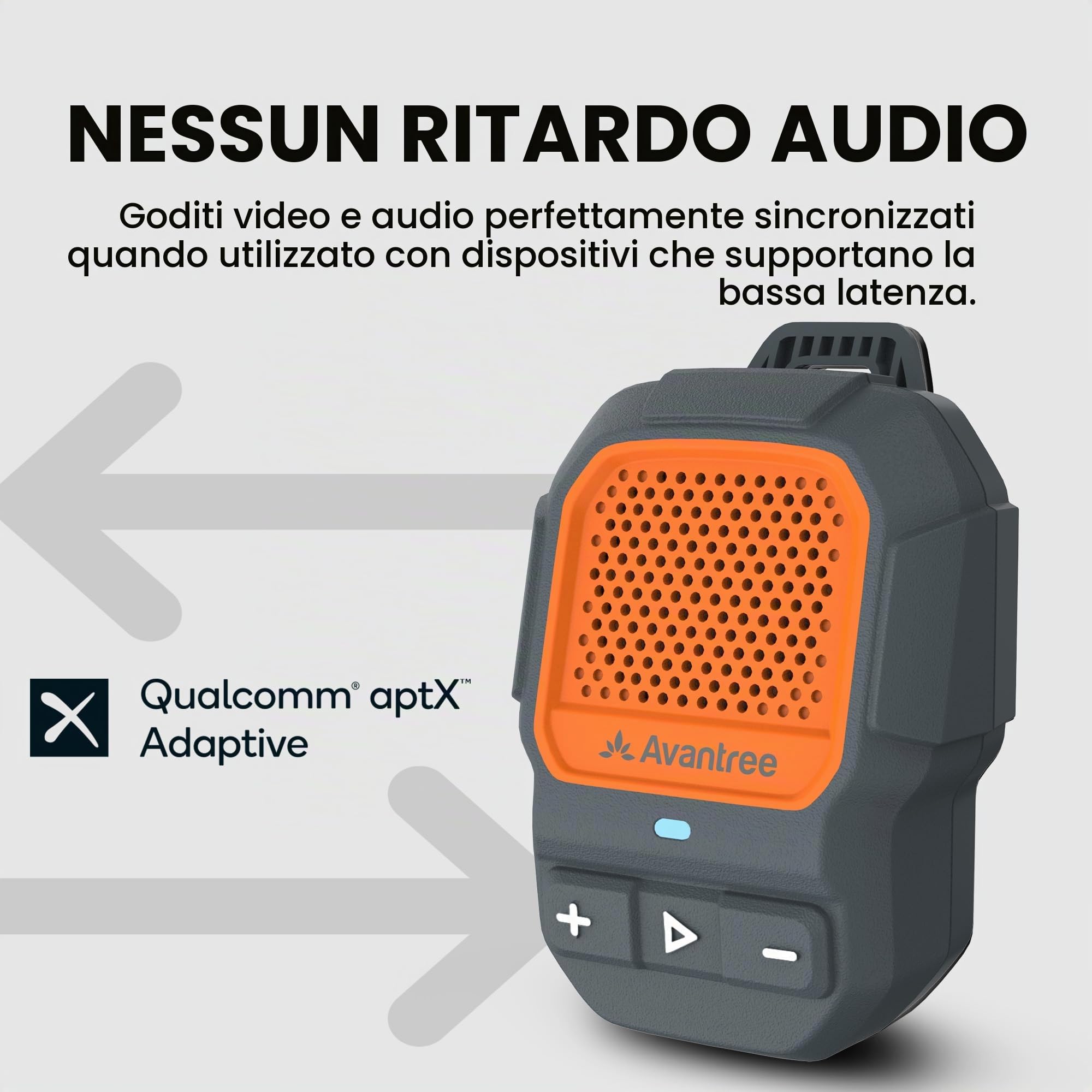 Avantree HomeBuddy – Mini Speaker Bluetooth Auracast IP67 Rosso | Altoparlante portatile clip-on con 15 ore di autonomia, resistente all'acqua per musica e chiamate indoor e outdoor