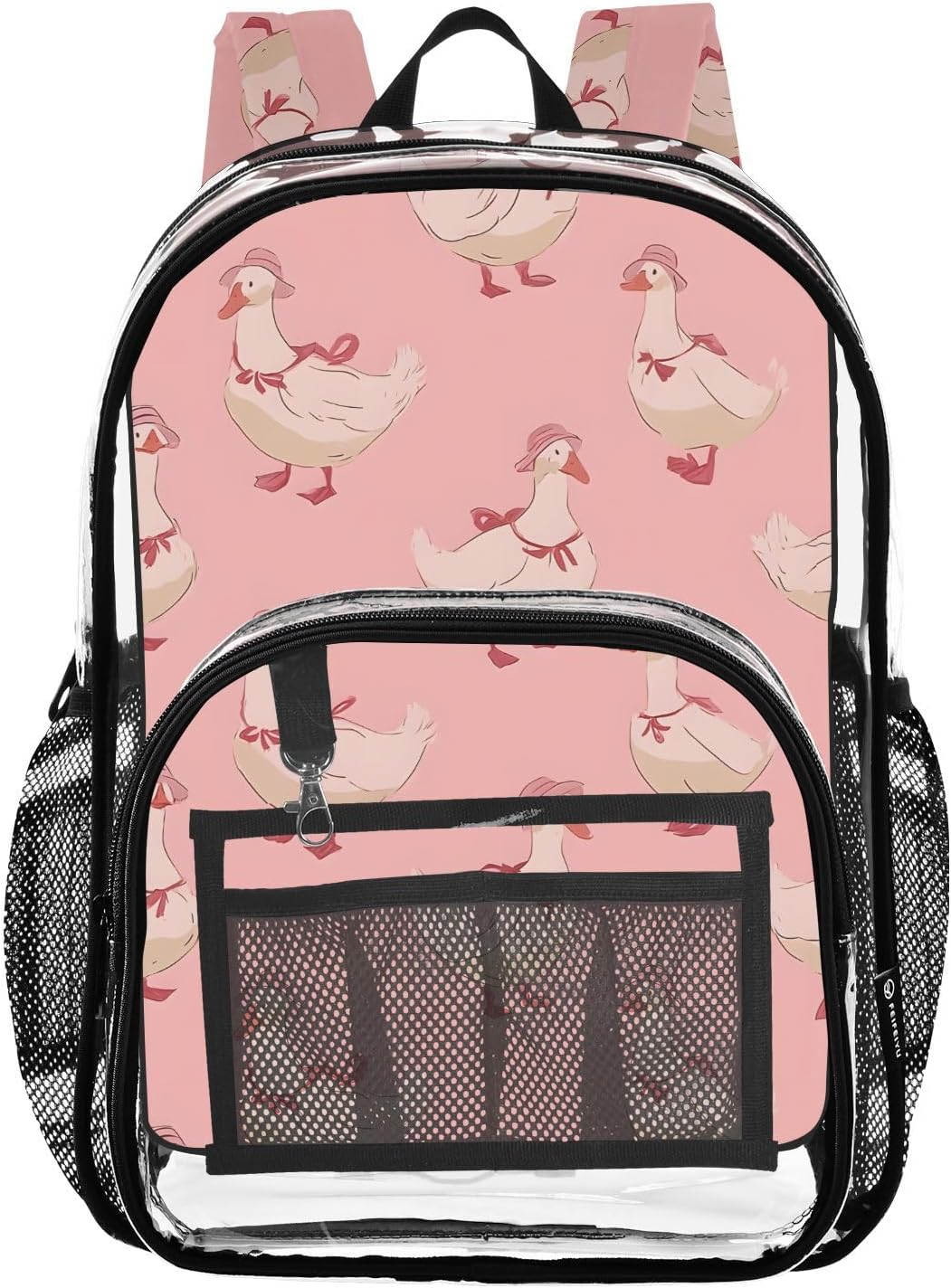 Cute Duck Hat Clear Backpack Heavy Duty See Through Transparent PVC BookBag for Kids Boy Girl Adult School Work