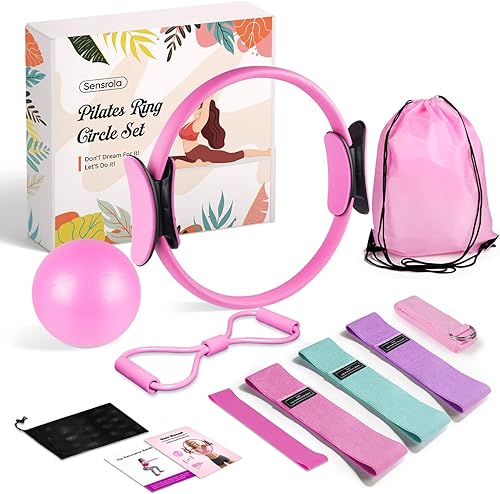 Kit de pilates para el hogar, kit esencial de pilates para mujeres, juego de equipo de pilates con anillo de pilates, bandas de resistencia y