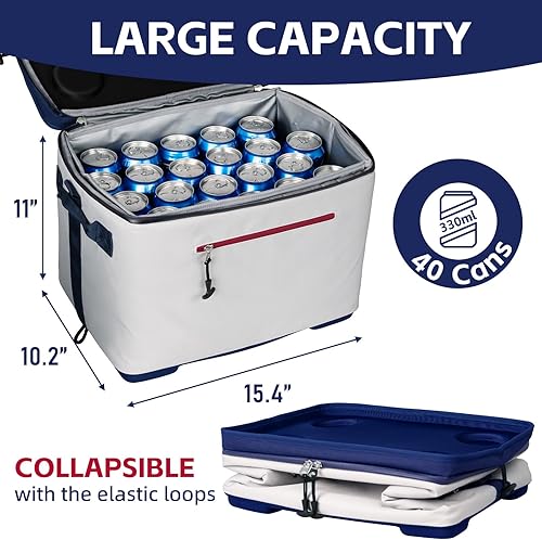 Miniatura 3 de Caja enfriadora plegable para 40 latas, versátil bolsa térmica aislada a prueba de fugas con insertos duros y 4 soportes para tazas, baúl grande