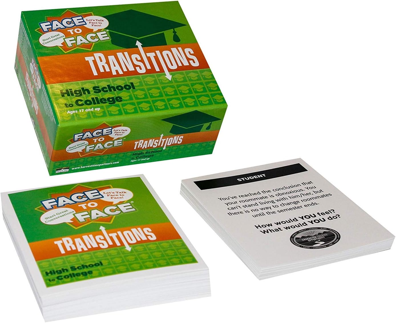 Face to Face Transitions - High School to College Conversation Card Game, Conversation Starters for Students, Parents, and Teachers, 96 Scenario Cards, Ages 17+