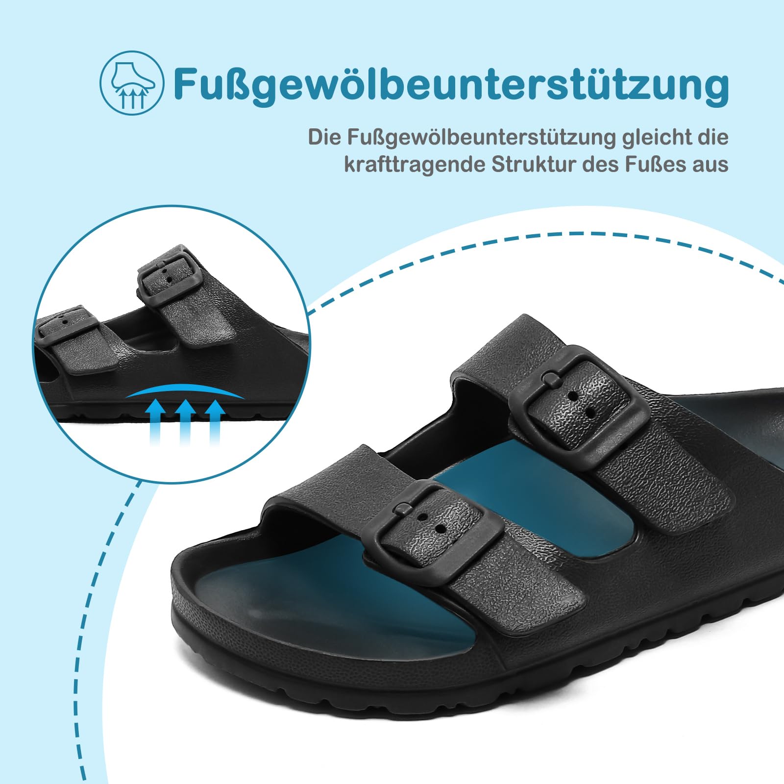 Kinder Pantoletten Sandalen EVA, Bequeme Weiche Schlappen für Jungen Mädchen, Sommer Clogs Mules Slides mit Einstellbarer Schnalle, Rutschfeste Flache Hausschuhe, Cozy Badelatschen