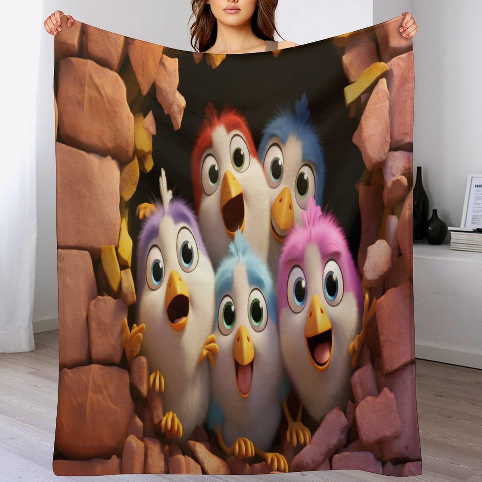 Couverture polaire poulet mignon en flannel douce pour lit et canape de 180x200cm