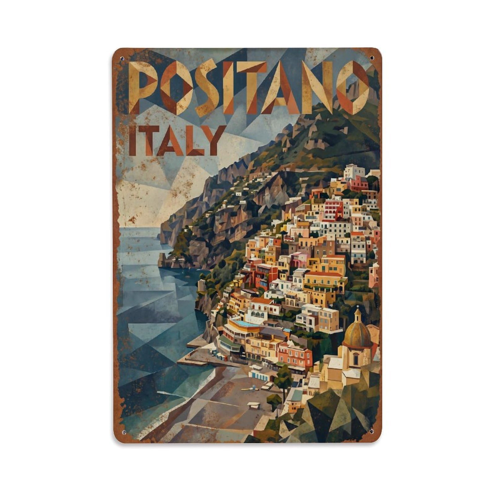 Vintage Travel Positano Italy Beam Metal Tin Sign