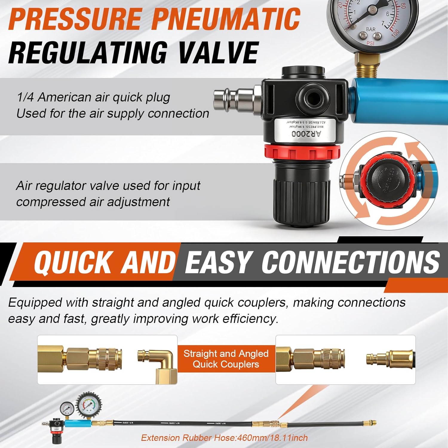 Compression Tester Automotive Kit,46Pcs Petrol & Diesel Compression Gauge Tester Set for Gasoline Engine,Tester Kit with Compression Gauge,Dual-Meter Leak Detector with Adapters,Quick-Connect Hose