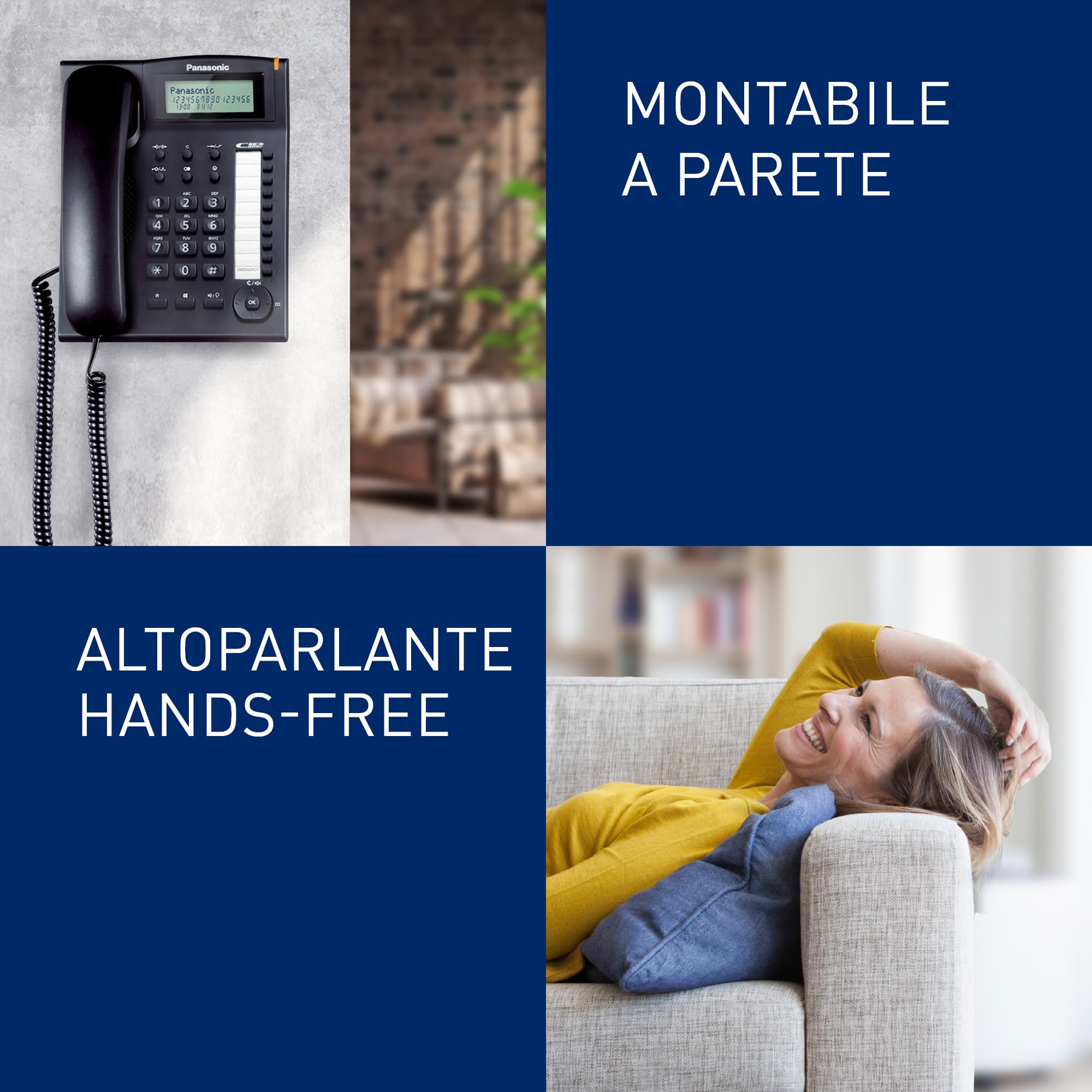 Panasonic KX-TS880EXB Telefono Fisso a Filo con Vivavoce e Identificativo del Chiamante, Sistema Telefonico Integrato, Rubrica, Richiamata a Tocco Singolo, Blocco della Selezione, Porta Dati, Nero