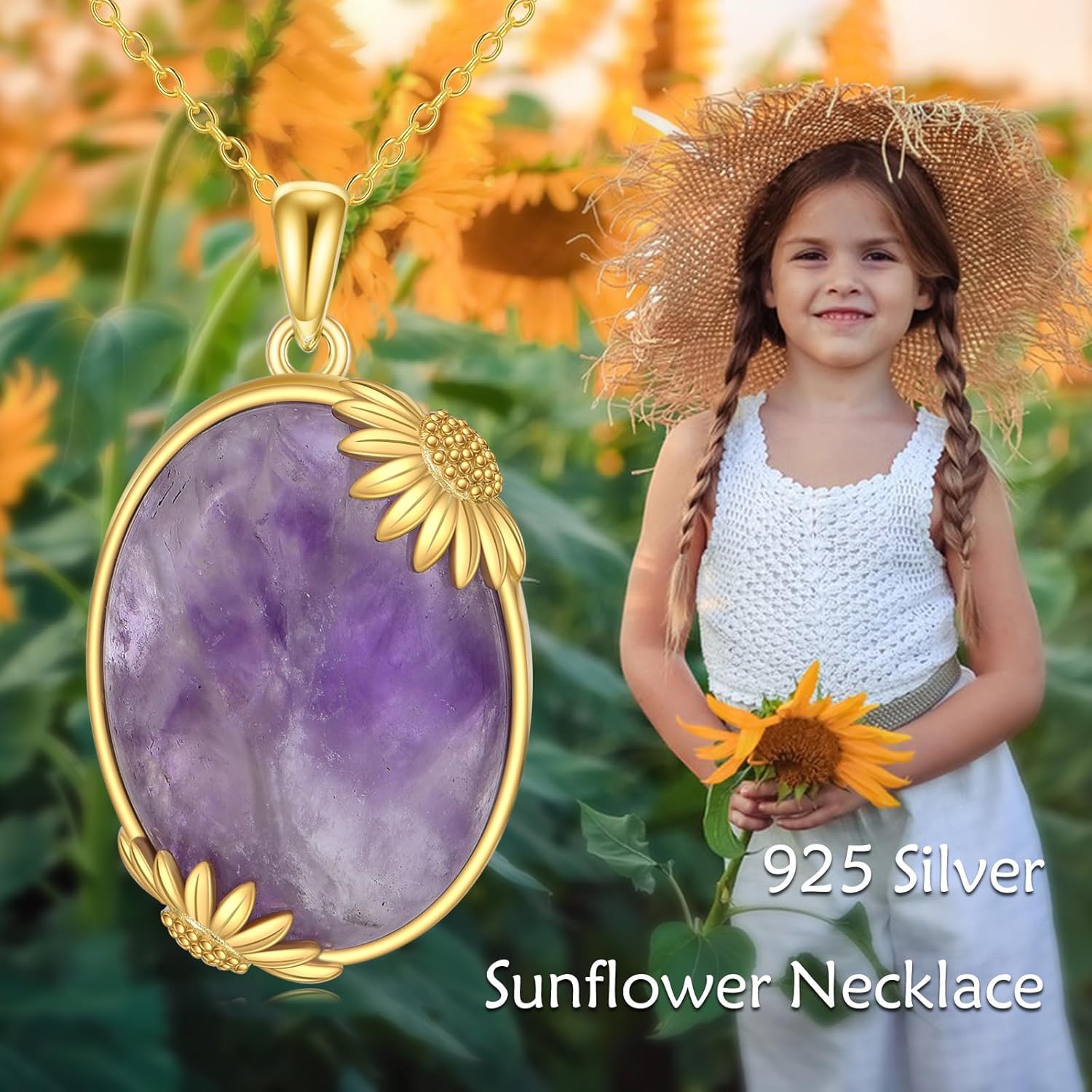 AXELUNA Sunflower Necklace Sterling Silver Daisy Amethyst Stone Pendant Necklace Sunflower Jewelry for Women Mom - Image 6