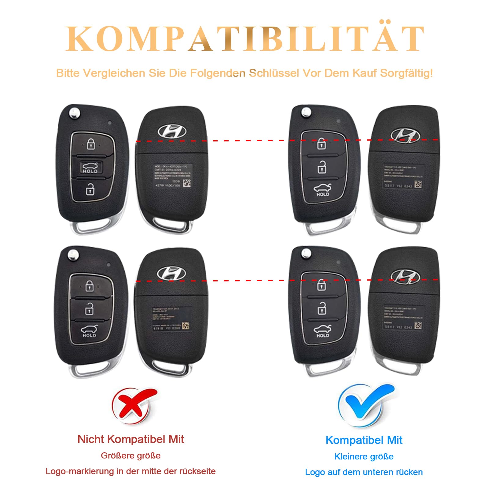 OFFCURVE Autoschlüssel Hülle TPU - Schutzhülle Für Hyundai Modelle 3 Tasten