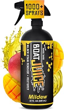 Boat Juice Mildew Stain Remover & Restorer Boat Cleaner | Marine-Grade Boat Mold & Mildew Remover for Vinyl Seats, Upholstery, Cushions & Interior | Fast-Acting, Mango Tango Scent | Made in USA 32oz