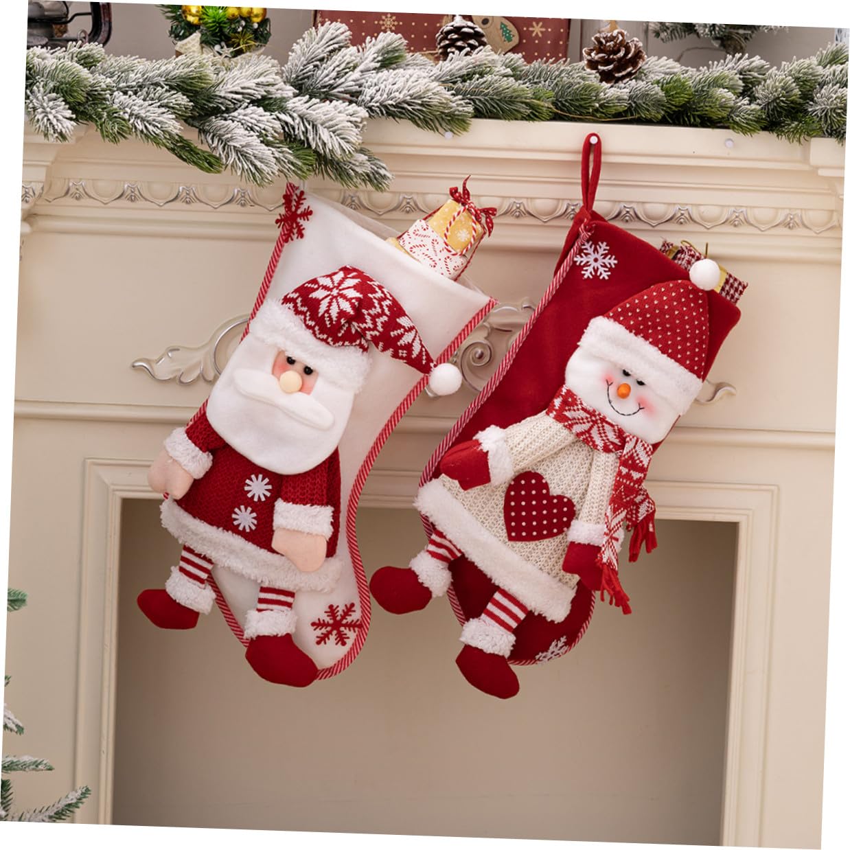 2pezzi Calza di Natale Decorativa Calzini Natalizi Tema Calze di Natale per Albero per Appendere Decorazione Natalizia Classica