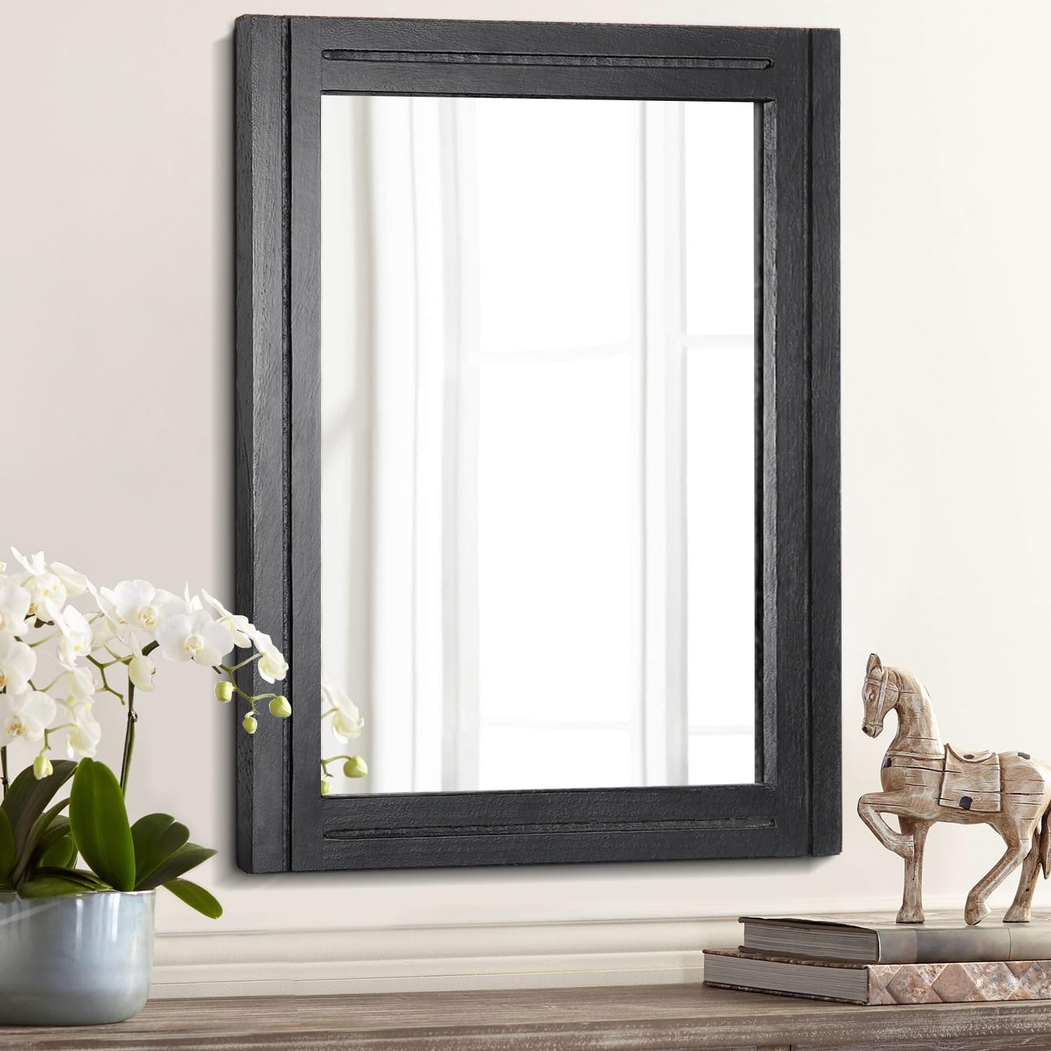 AAZZKANG Black Mirror Wood Framed Wall Mirror Large Rectangular