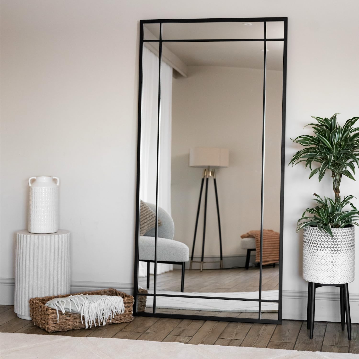 Jobu | Full Length Black Metal Rectangle Window Mirror - 180cm x 90cm | Aimi