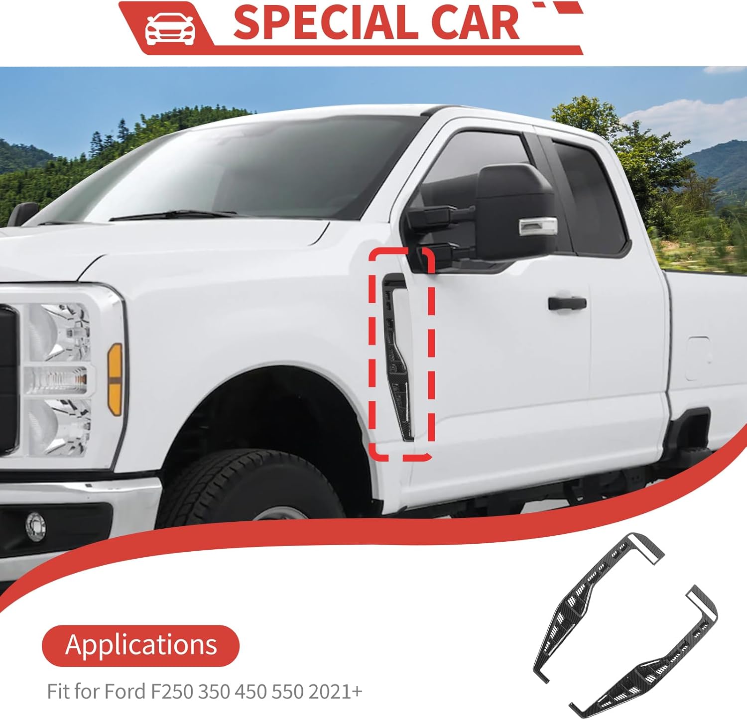 Exterior Side Fender Trim fit for Ford F250 350 450 550 2021+ Side Fender Air Vent Outlet Trim Exterior Accessories,Carbon Fiber Grain