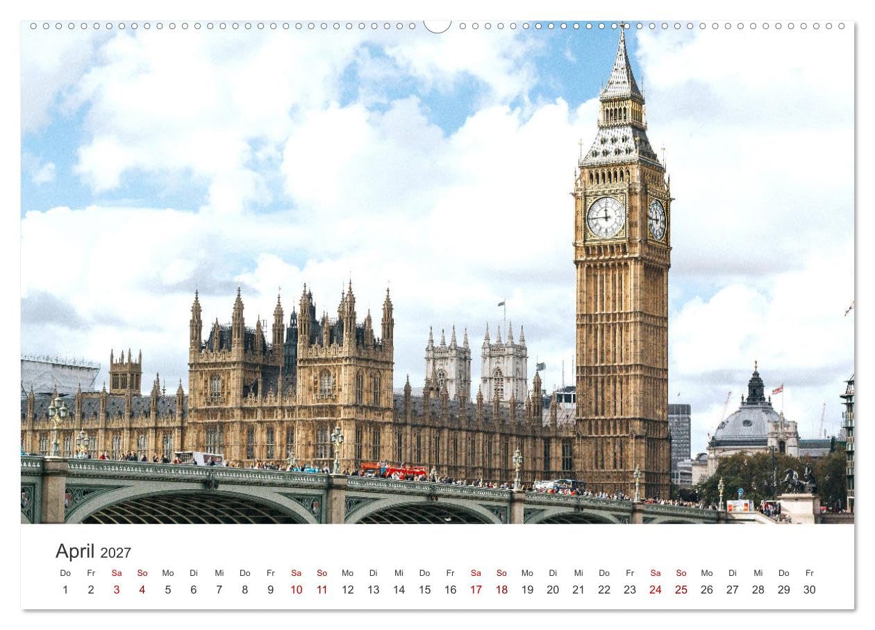 CALVENDO - London - In der Stadt der Superlative. (Wandkalender 2027 DIN A2 quer), Monatskalender: Doppeldeckerbusse, Telefonzellen und eine königliche Familie.