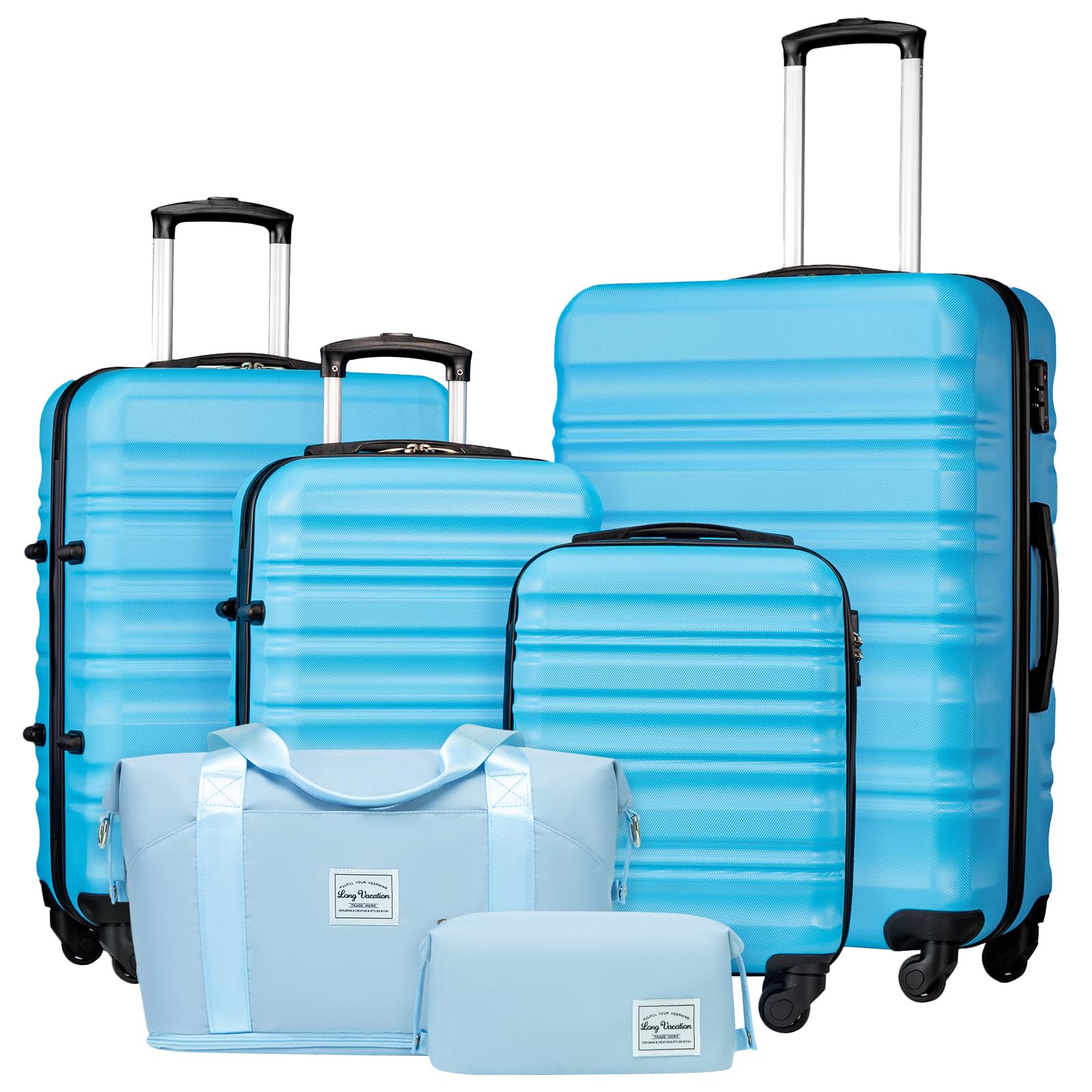 LONG VACATION Luggage Set 4 Piece Luggage Set ABS hardshell TSA Lock Spinner Wheels Luggage Carry on Suitcase, Blue-Sky, 6 piece set, ABS Hardshell Tsa Lock Spinner Wheels Luggage Set
