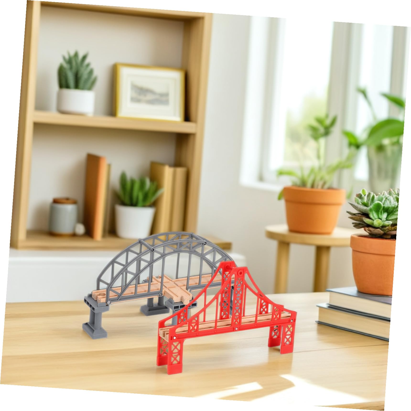 Puente de Vías de Tren de Juguete Rojo 2 Piezas para Maqueta