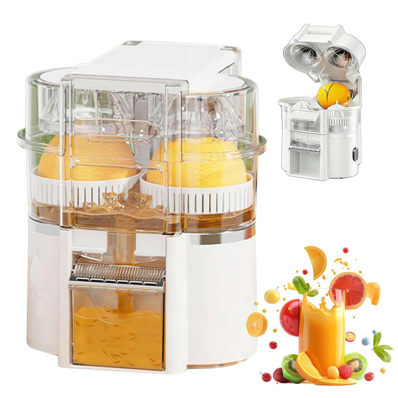 Exprimidor eléctrico de cítricos de doble cabezal, recargable inalámbrico | Exprimidor automático portátil de 100 W, 600 ml, motor de 20000 RPM, alimentado por USB, para uso en naranja(white)