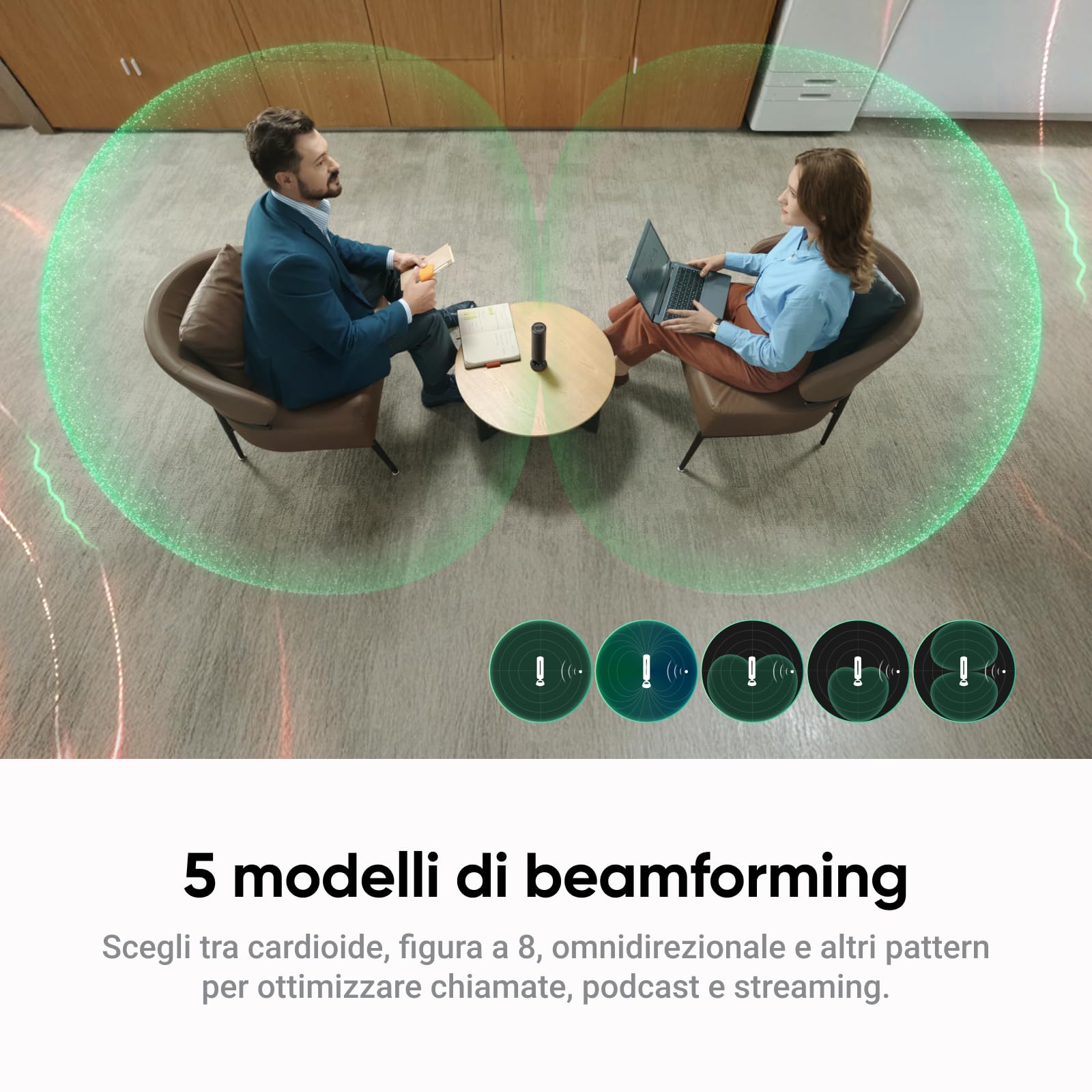 Insta360 Wave Nero grafite: Vivavoce IA, Bluetooth, Registratore vocale, 8 microfoni con Cancellazione del Rumore e Beamforming, Certificazione Zoom, Trascrizione e Riepiloghi IA in 99 Lingue, 32 GB
