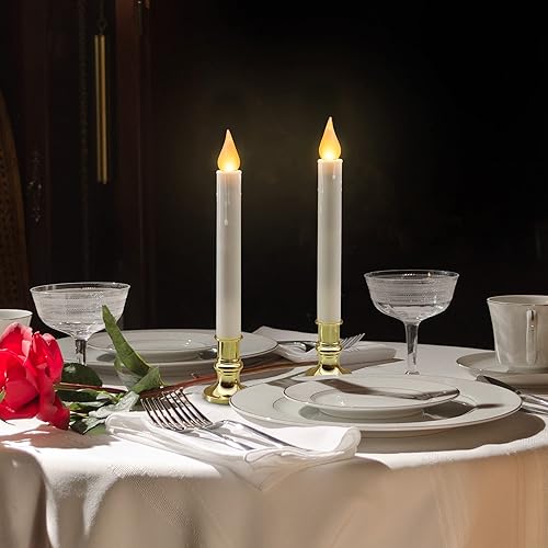 Miniatura 4 de FURORA LIGHTING Velas LED cónicas blancas con soportes dorados, paquete de 6 con temporizador de 519, elegante brillo sin llama para decoración del