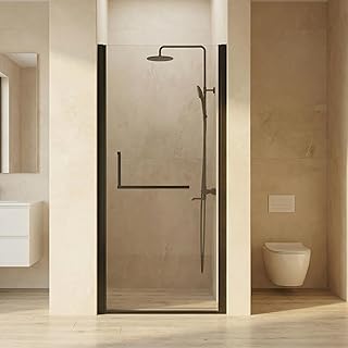 Frameless Pivot Shower Door, 32-33.2" W x 72" H, Single Swing Shower Glass Door with 1/4" (6mm) Clear SGCC Tempered Glass, Matte Black Finish, Adjustable Width, Reversible Installation