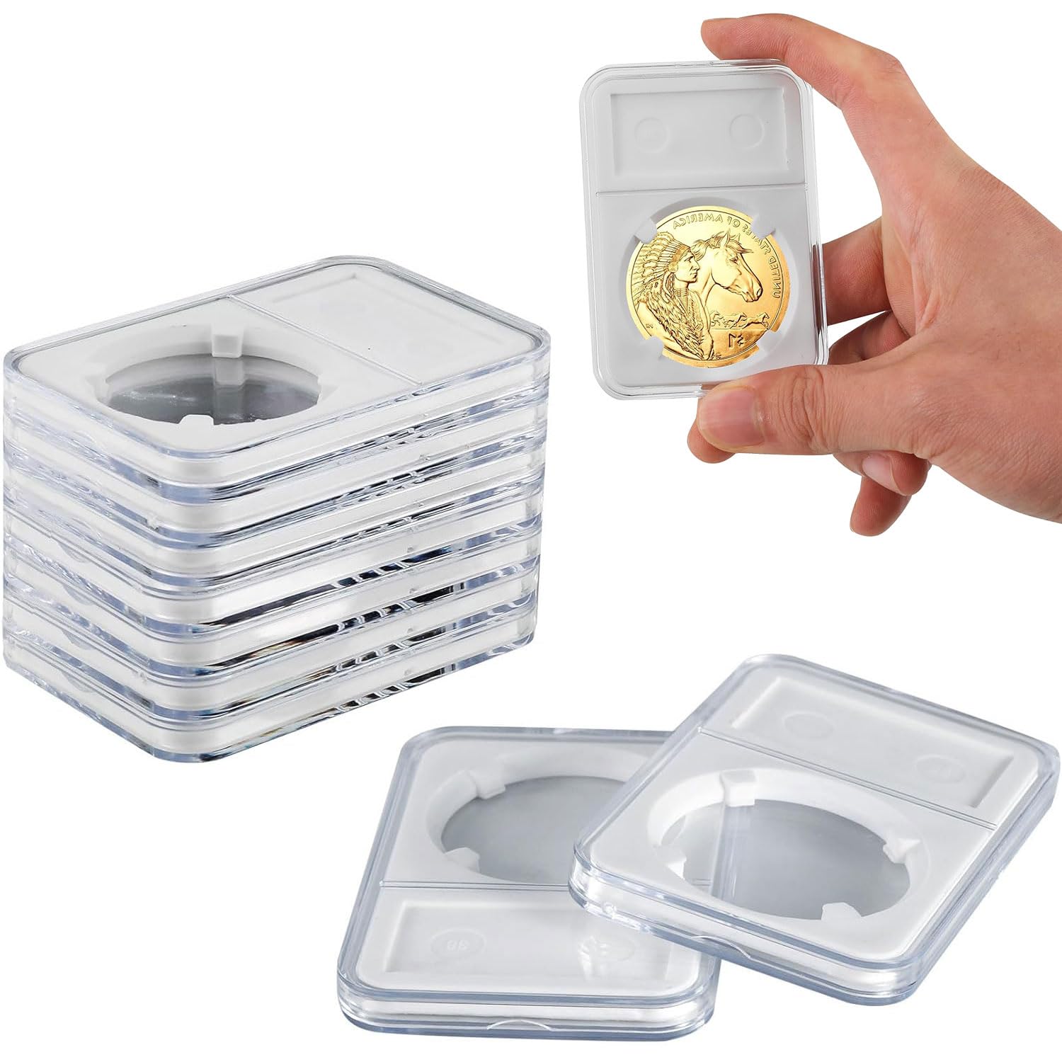 Excefore 10 PCS Plastic Coin Cases, 38mm Coin Collection Holders for Morgan Silver Dollar, Coin Storage Case with White Gasket, Silver Dollar Coin Holder for Collectors Coin Collection Supplies