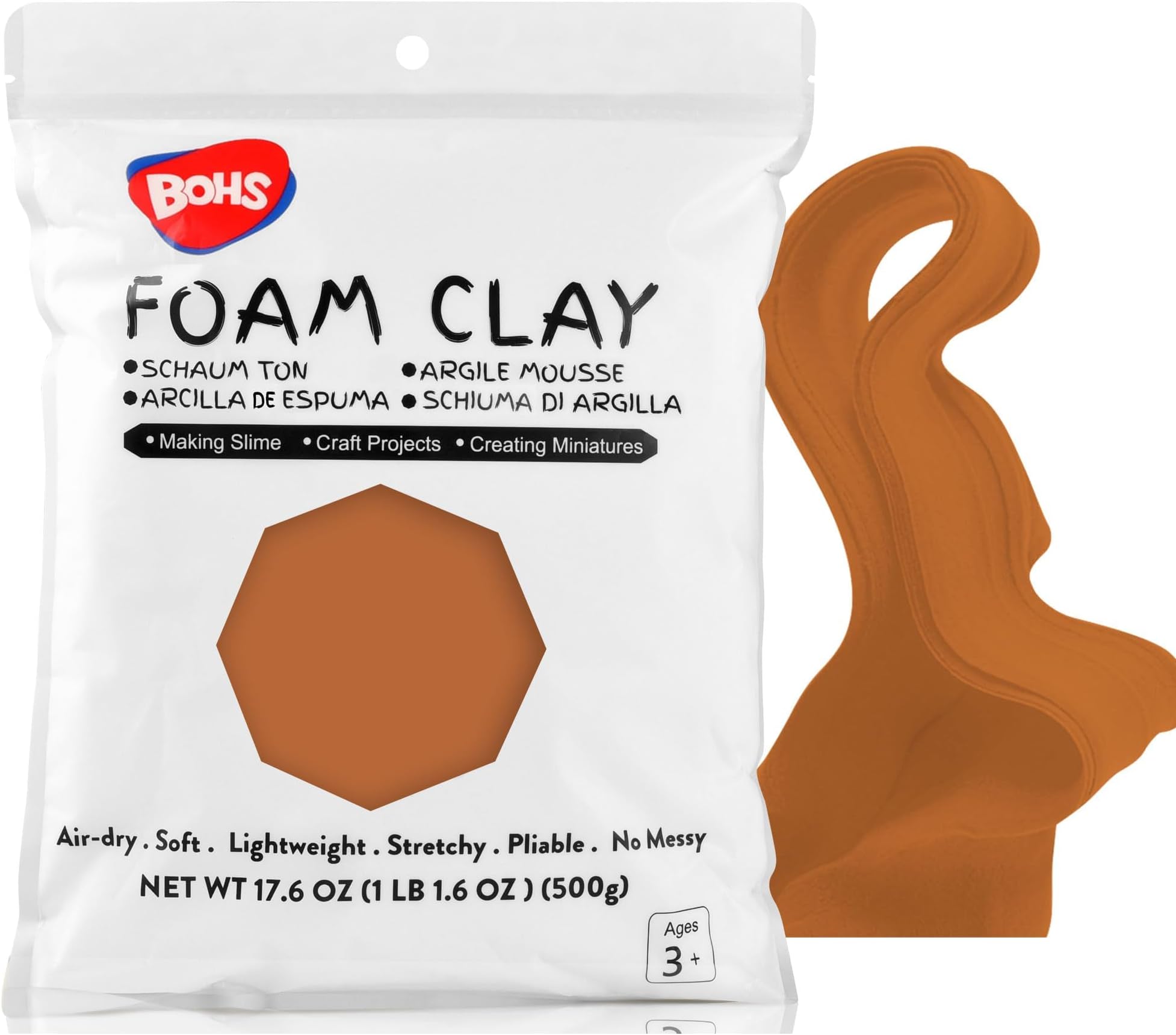BOHS Chocolate Brown Modeling Foam Clay - 500g, No Cracks,No Stains,Soft, Air Dry -for Flower Mirror,Cosplay,Fake Bake, Slime Supplies - 1.1 Lbs