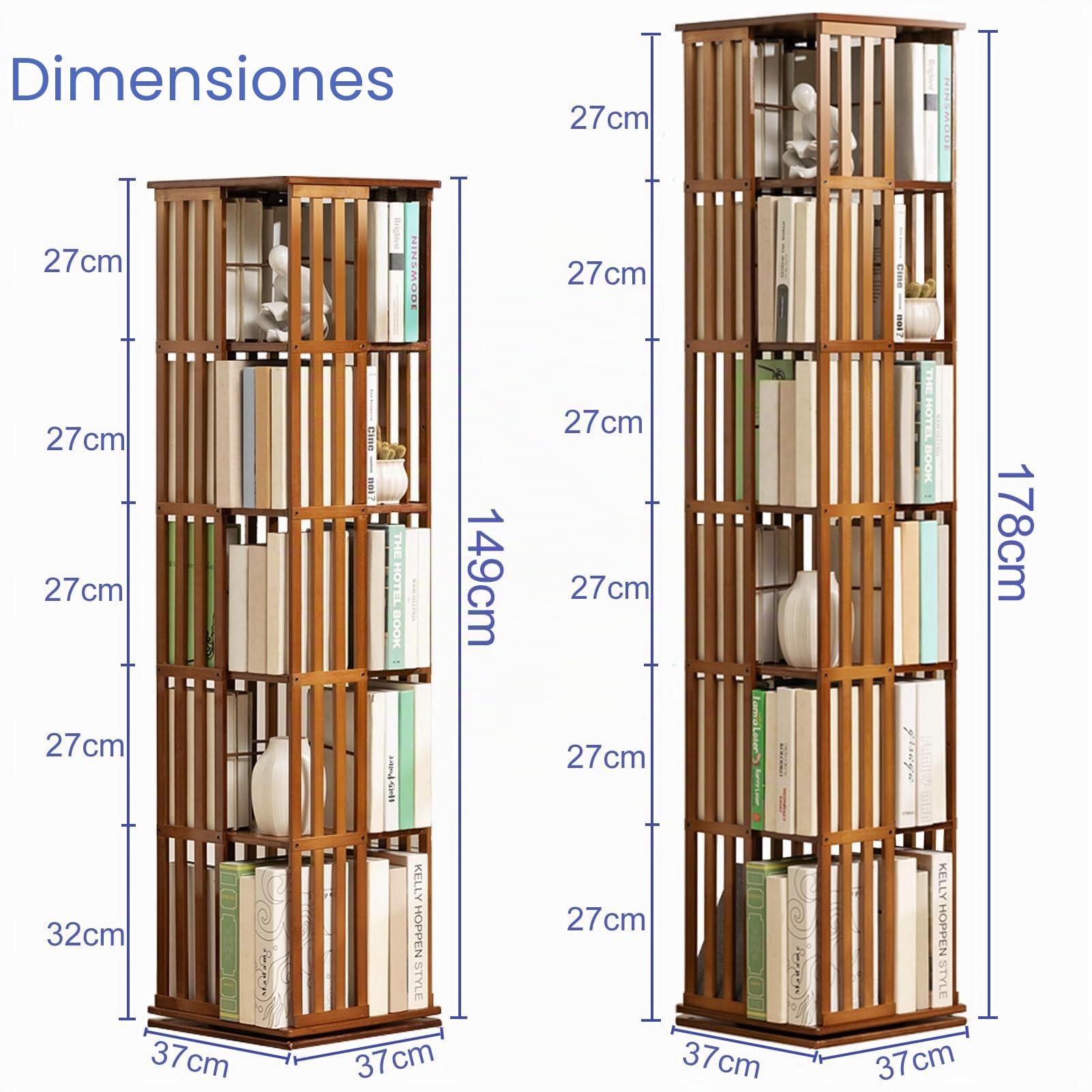 Estantería de bambú giratoria de 360 grados con vitrina de esquina, estantería para libros y decoración, estantería para niños y adultos, estantería multifuncional (6 capas)