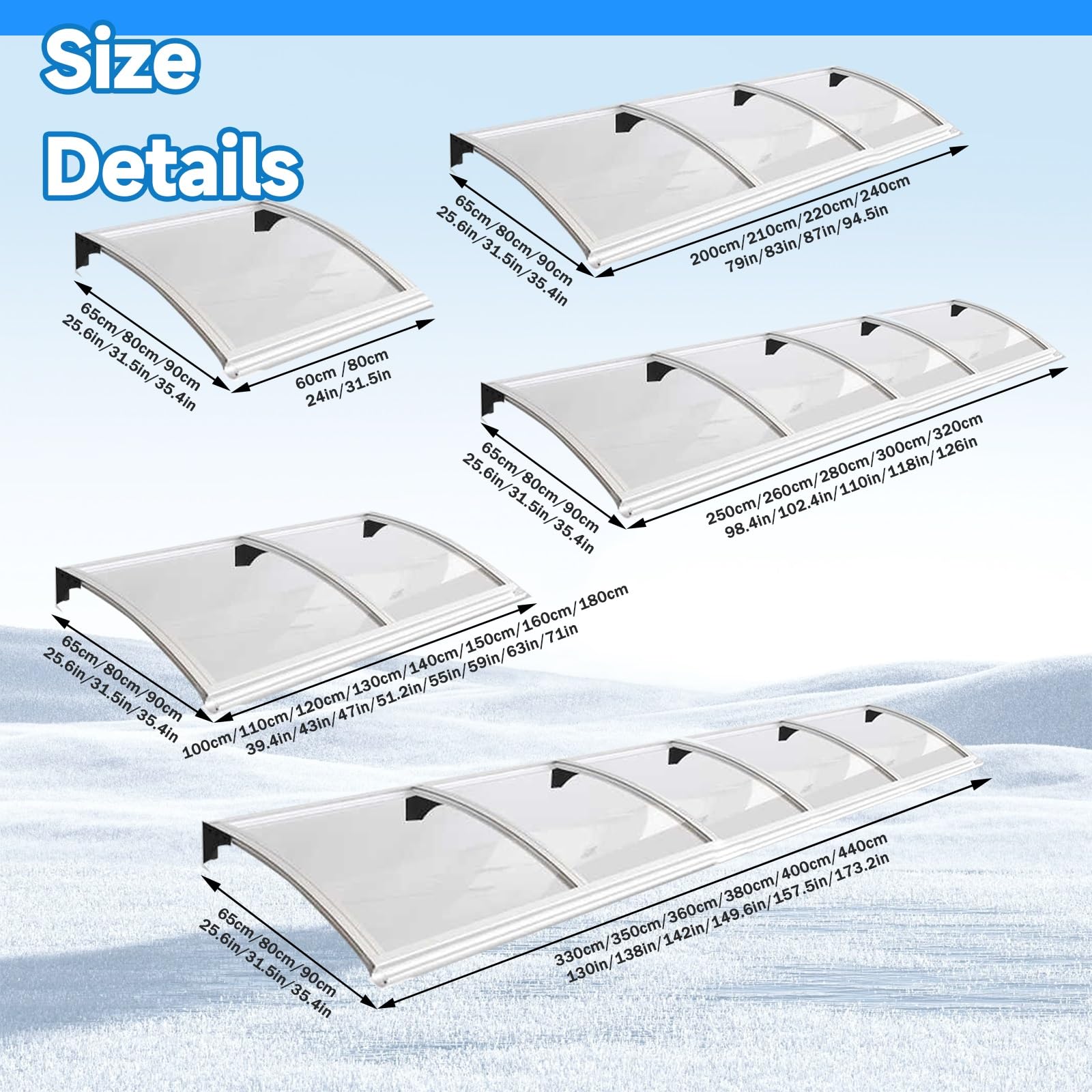 Tenda trasparente per porte e finestre, copertura per riparo dalla pioggia, resistente alle intemperie, ignifuga, carico di neve (90 x 190 cm) per case e aziende