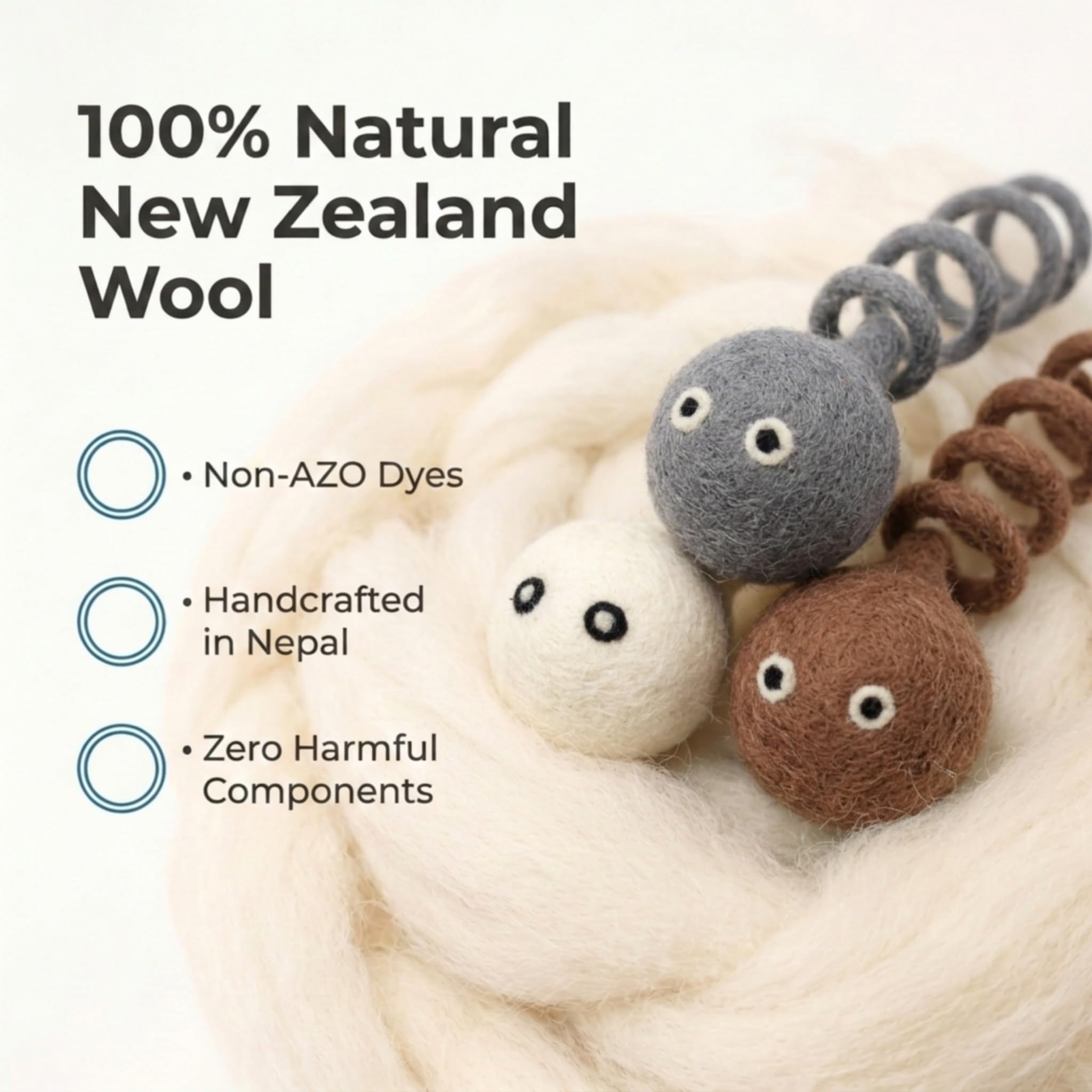Glaciart One Jouet en feutre pour chat - 3 pièces - Enrichissement doux et pelucheux - 100 % laine naturelle - Ensemble de jouets interactifs extensibles pour chat - Sans danger pour les animaux de