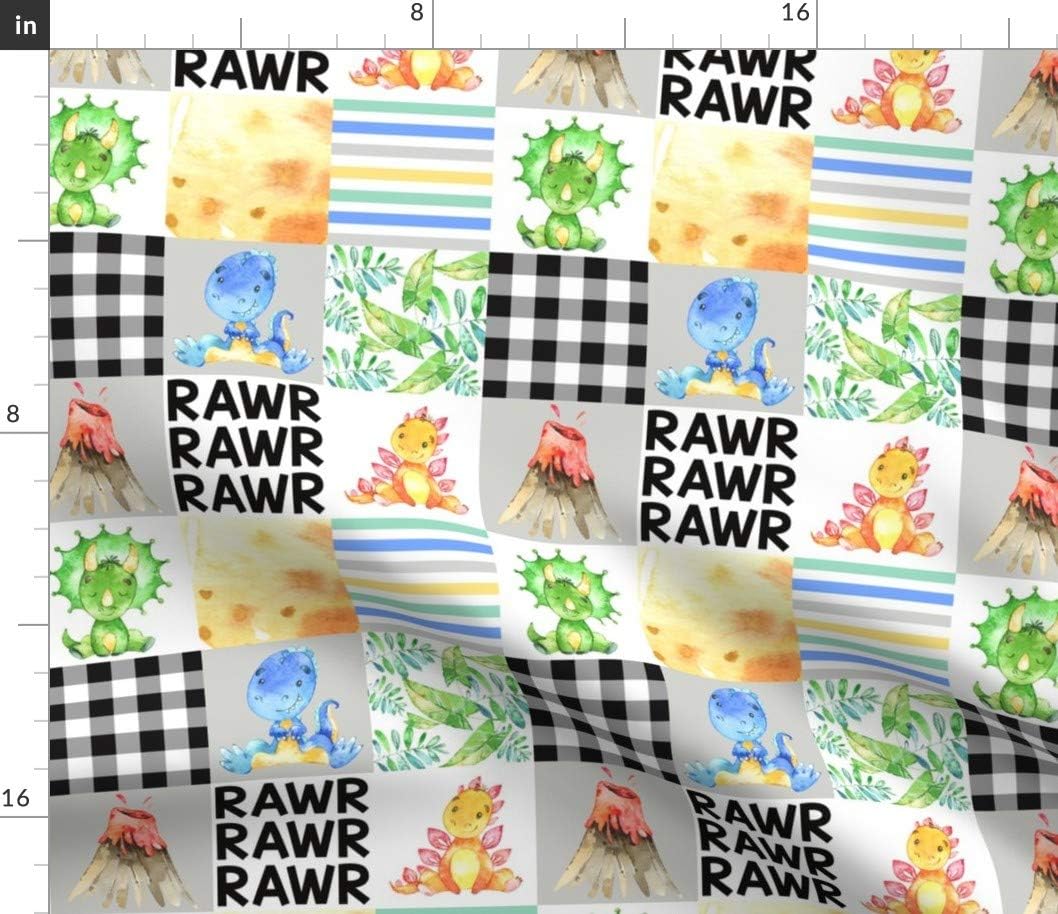 Spoonflower Fabric - Dinosaur Wholecloth Cheater Quilt Printed on Petal Signature Cotton Fabric by The Yard - Sewing Quilting Apparel Crafts Decor