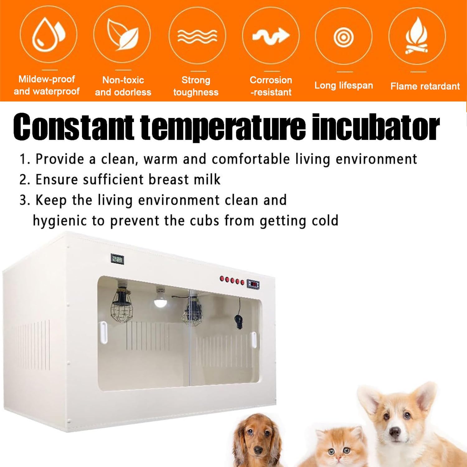 QIANG Portable Insulated Puppy Incubator with Heating & Fan,Compact Brooder Nursery for Safe Transport and Home Care of Newborn Dogs, Cats, and Other Small Critters 80 * 60 * 60cm